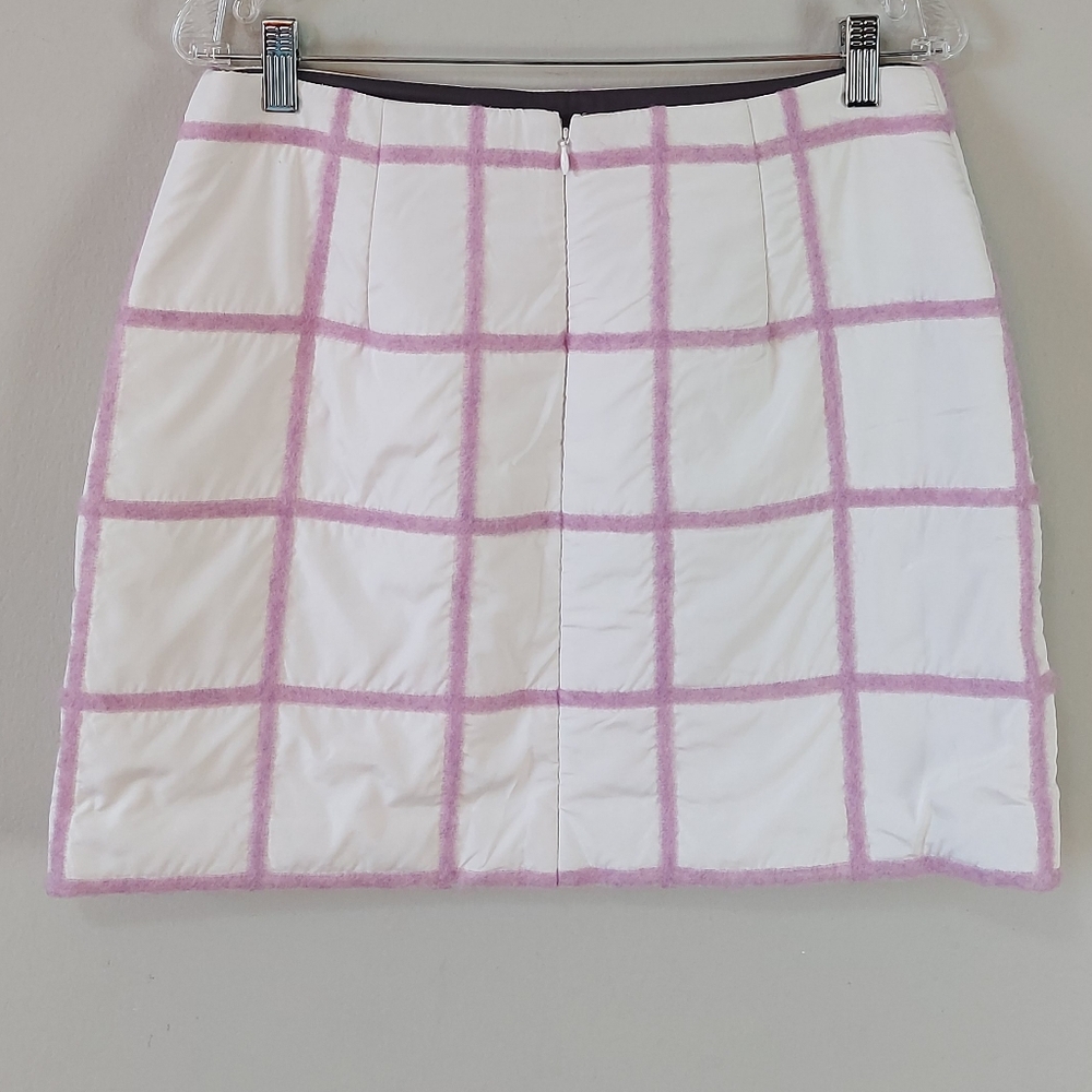 3.1 Philip Lim Wool Silk Angora Fuzzy Grid Plaid Mini Skirt Size 10 Back Zipper - Picture 5 of 12